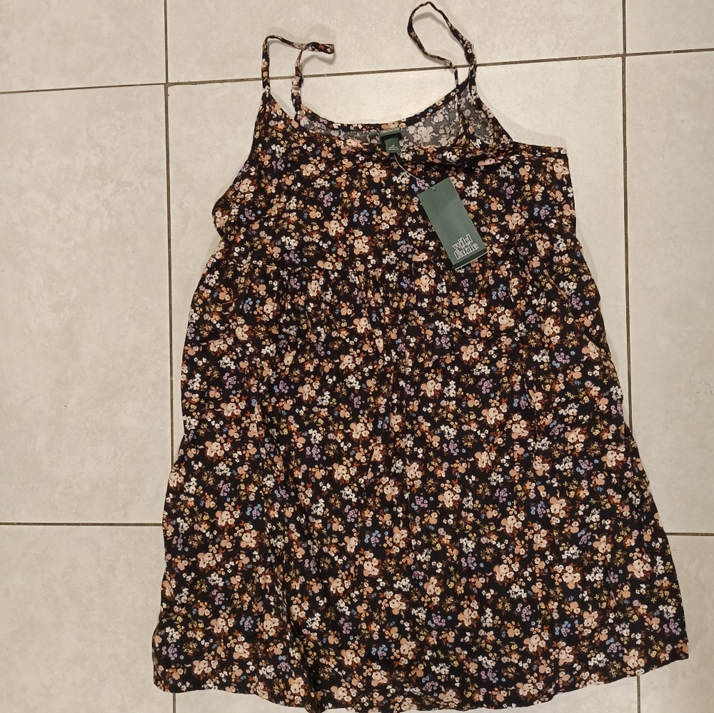 Target Wild Fable Black Floral Mini Dress with Pink, Purple & Tan Flowers